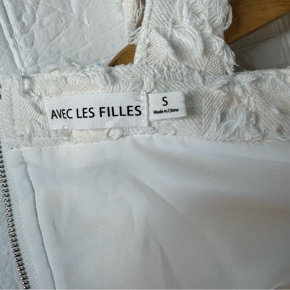 AVEC LES FILLES Crop Tank Top Off Small Elegant White Textured Women's Top - Picture 6 of 14